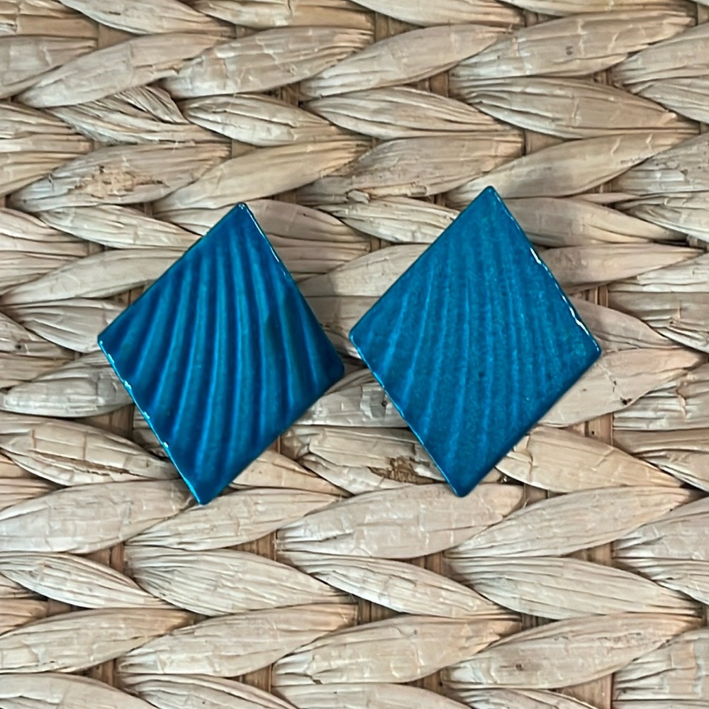 Vintage 80s Enameled Metal Diamond Earrings